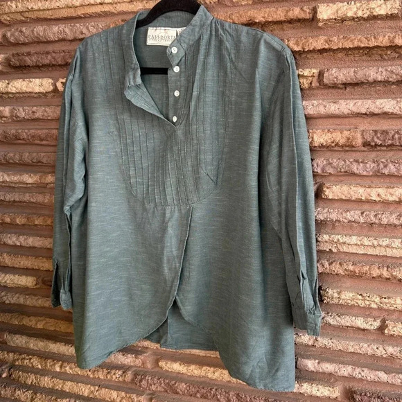 Pier One Imports Vintage Boho Mini Pleat Bib Front Tunic Length Top Size Large - Picture 8 of 8